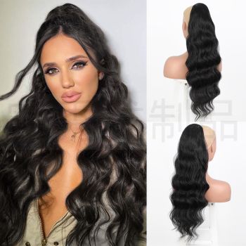 ong Curly Wig, Drawstring Ponytail Extension, African Big Wave Synthetic Fiber Wig Piece Ponytail